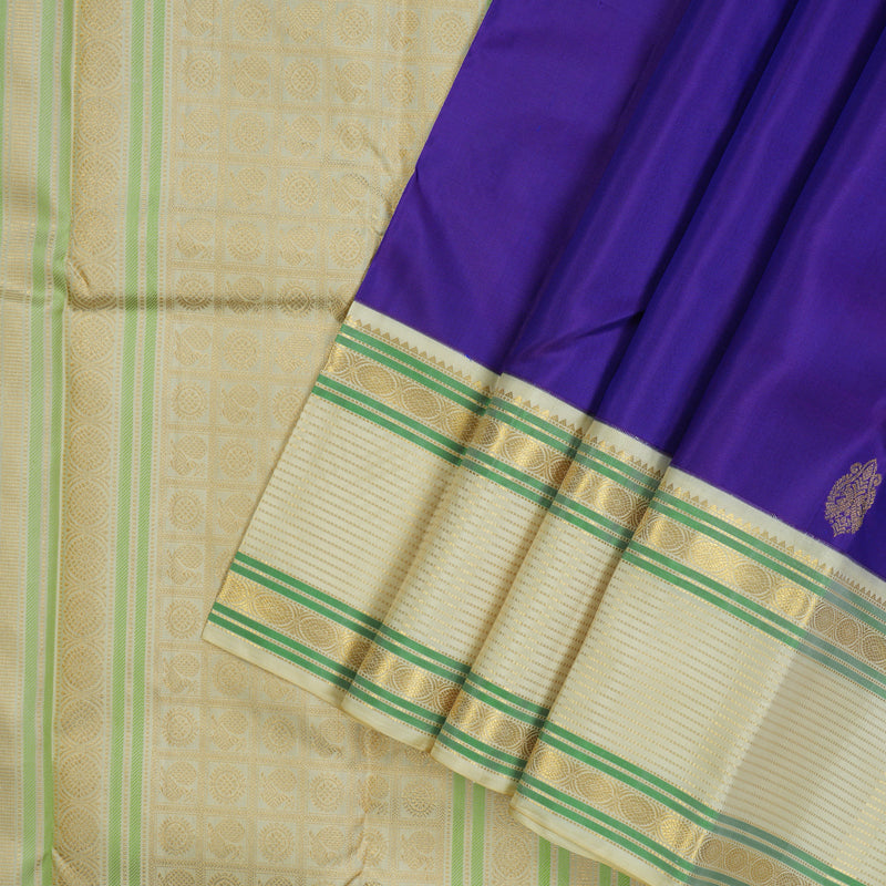 Hayagrivas Handloom Purplish Blue Kanjivaram Silk Saree with Cream border KBE1874L22-1