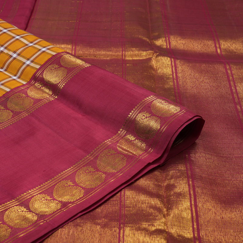 Hayagrivas Handloom Turmeric Yellow Kanjivaram Silk Saree with Maroon Border KBE1874L3-1