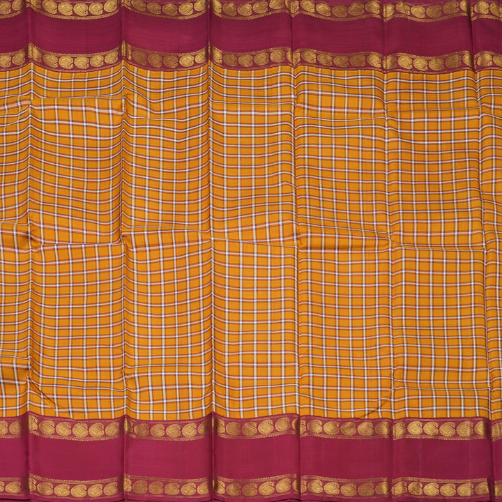 Hayagrivas Handloom Turmeric Yellow Kanjivaram Silk Saree with Maroon Border KBE1874L3-1