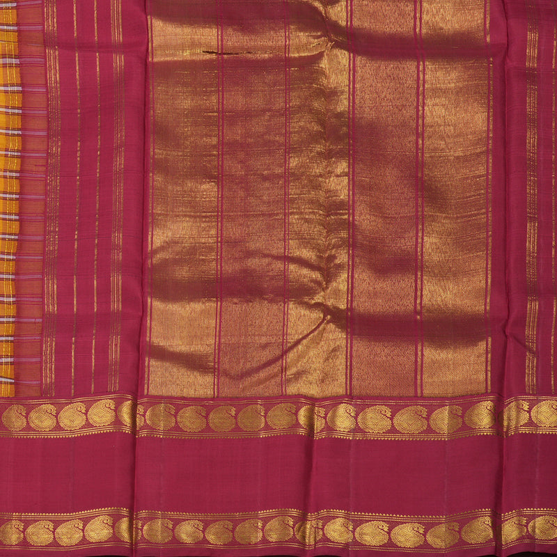 Hayagrivas Handloom Turmeric Yellow Kanjivaram Silk Saree with Maroon Border KBE1874L3-1