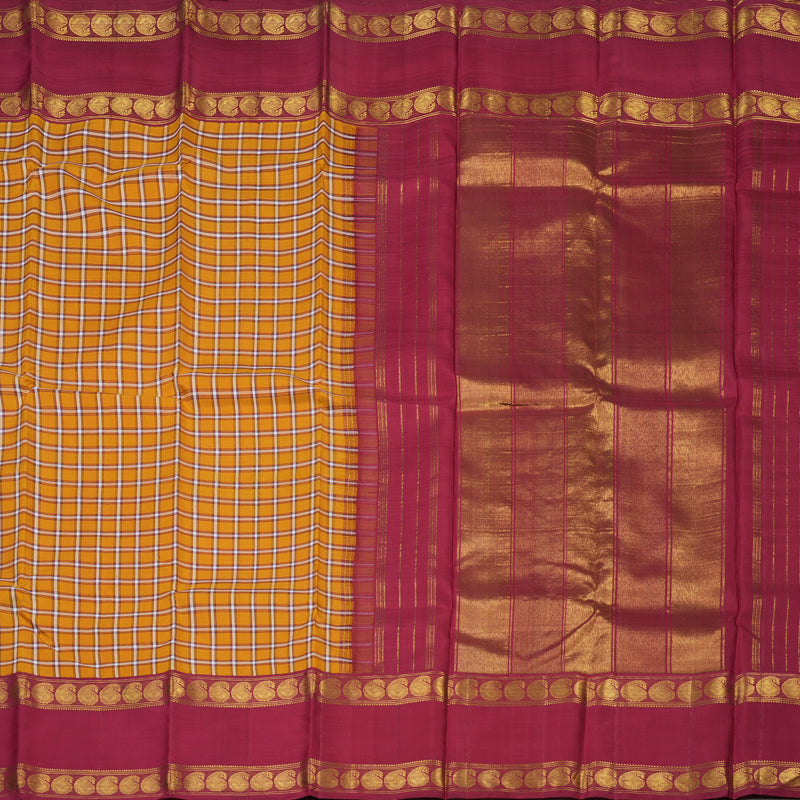 Hayagrivas Handloom Turmeric Yellow Kanjivaram Silk Saree with Maroon Border KBE1874L3-1
