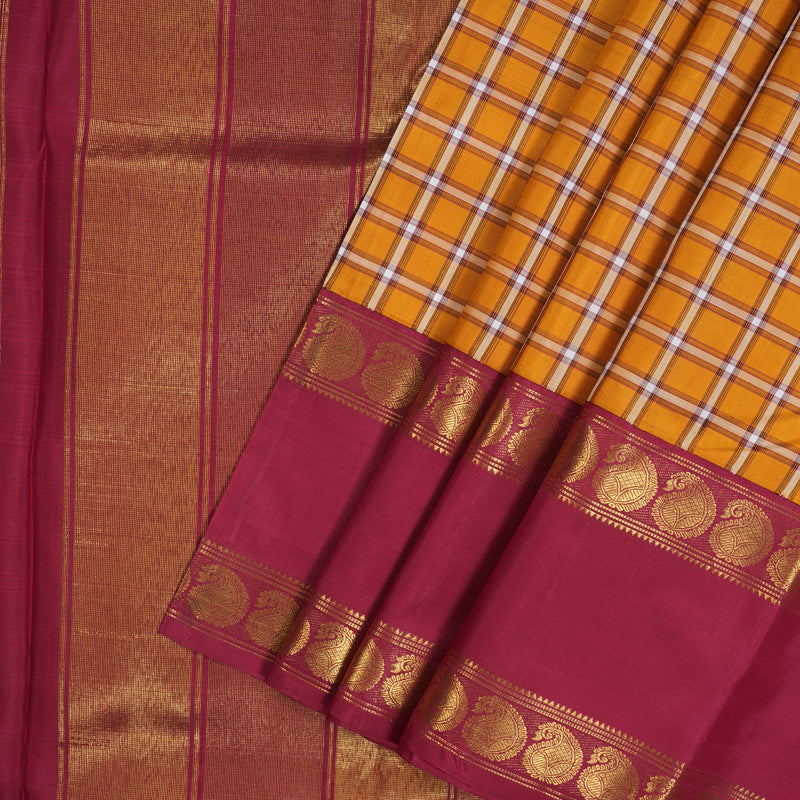 Hayagrivas Handloom Turmeric Yellow Kanjivaram Silk Saree with Maroon Border KBE1874L3-1