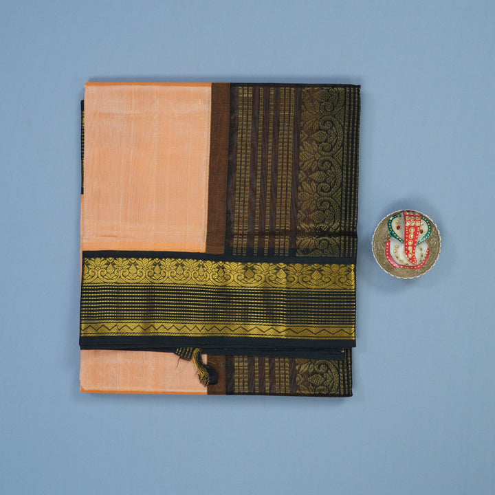 Hayagrivas Mild Peach Pure Silk Cotton Saree with Black Border KBE1875L1-9