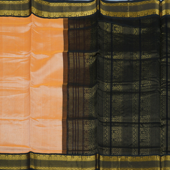 Hayagrivas Mild Peach Pure Silk Cotton Saree with Black Border KBE1875L1-9