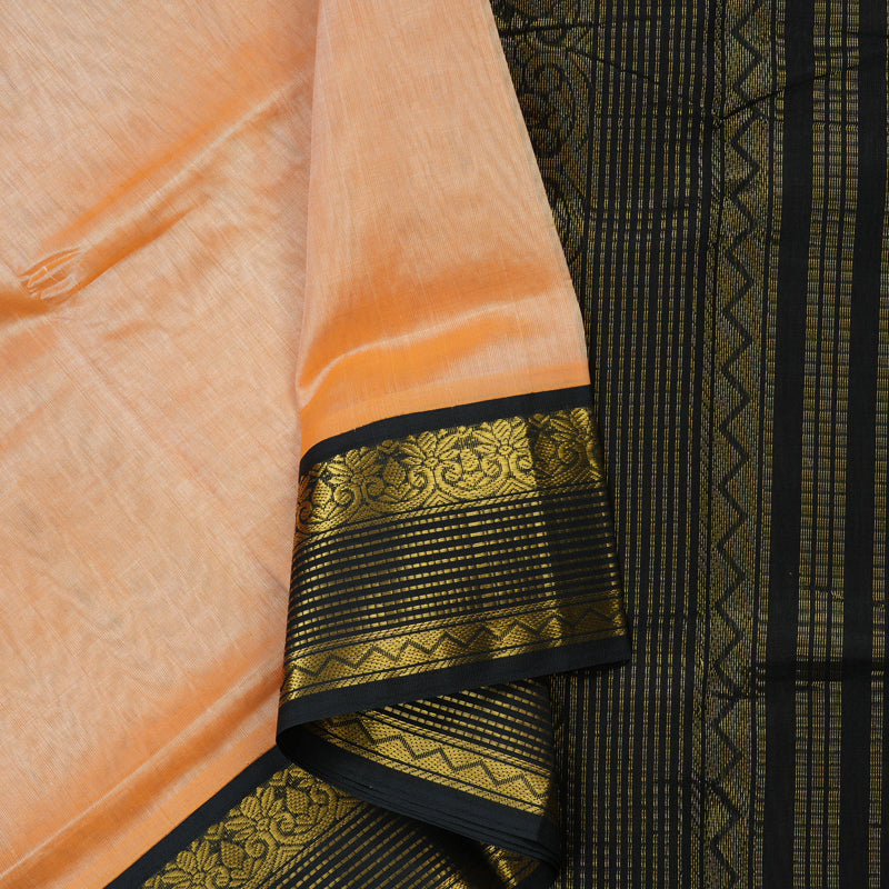 Hayagrivas Mild Peach Pure Silk Cotton Saree with Black Border KBE1875L1-9