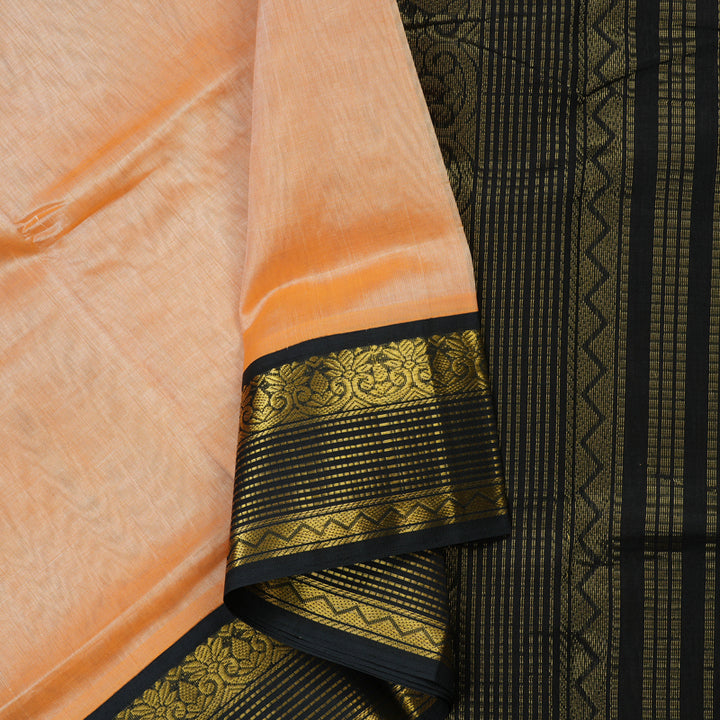 Hayagrivas Mild Peach Pure Silk Cotton Saree with Black Border KBE1875L1-9
