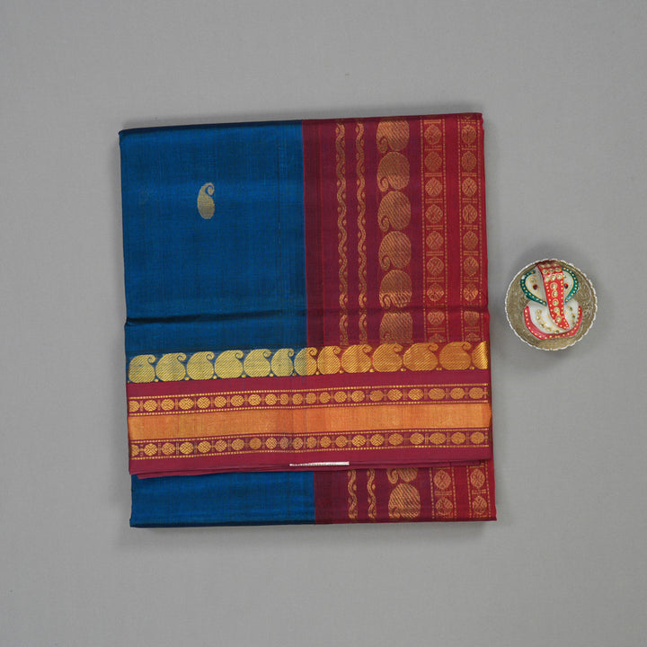 Hayagrivas Peacock Blue Pure Silk Cotton Saree KBE1875L3-6