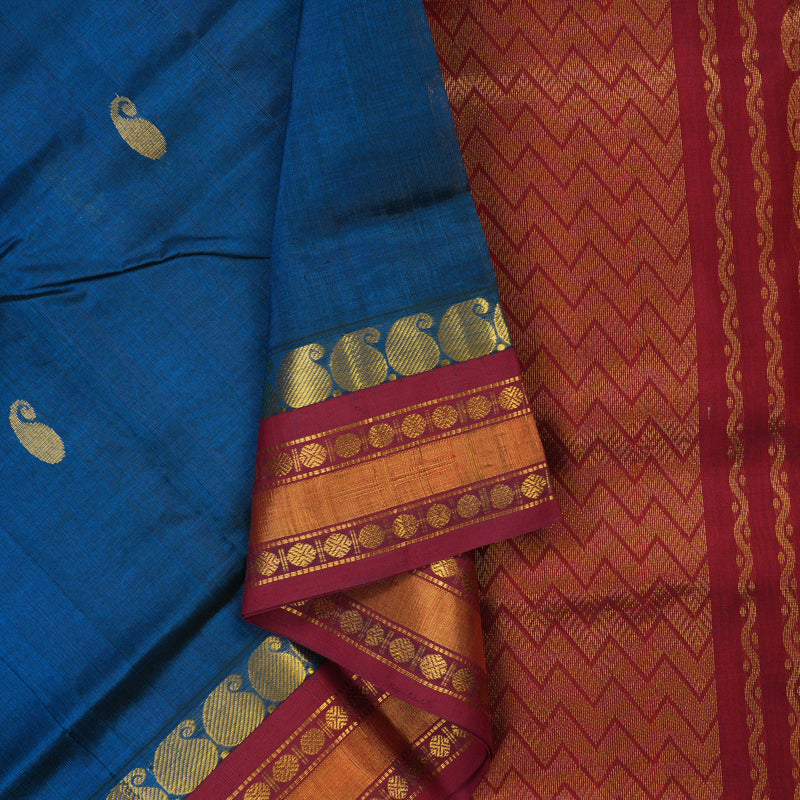 Hayagrivas Peacock Blue Pure Silk Cotton Saree KBE1875L3-6