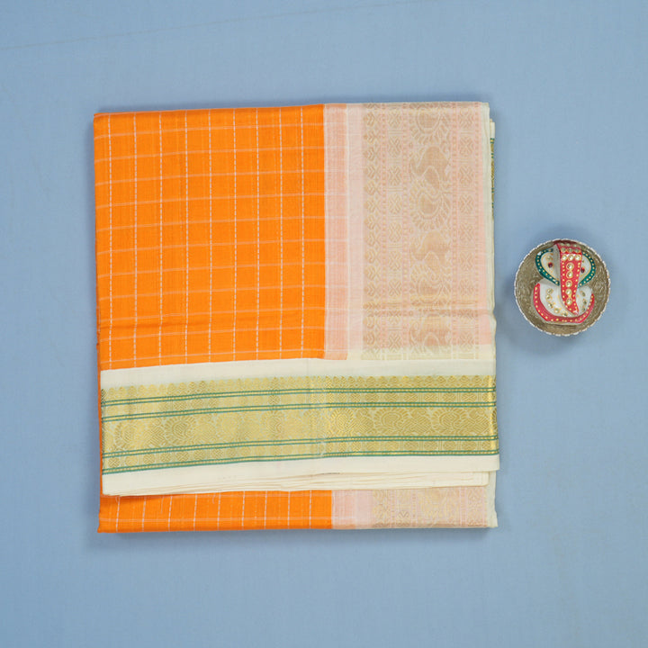 Hayagrivas Orange Pure Silk Cotton Saree KBE1875L4-14