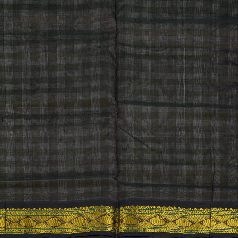 Hayagrivas Green & Half-White Checks Pure Silk Cotton Saree KBE1875L7-3