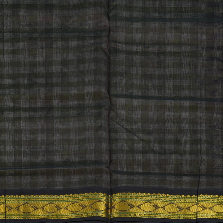 Hayagrivas Green & Half-White Checks Pure Silk Cotton Saree KBE1875L7-3