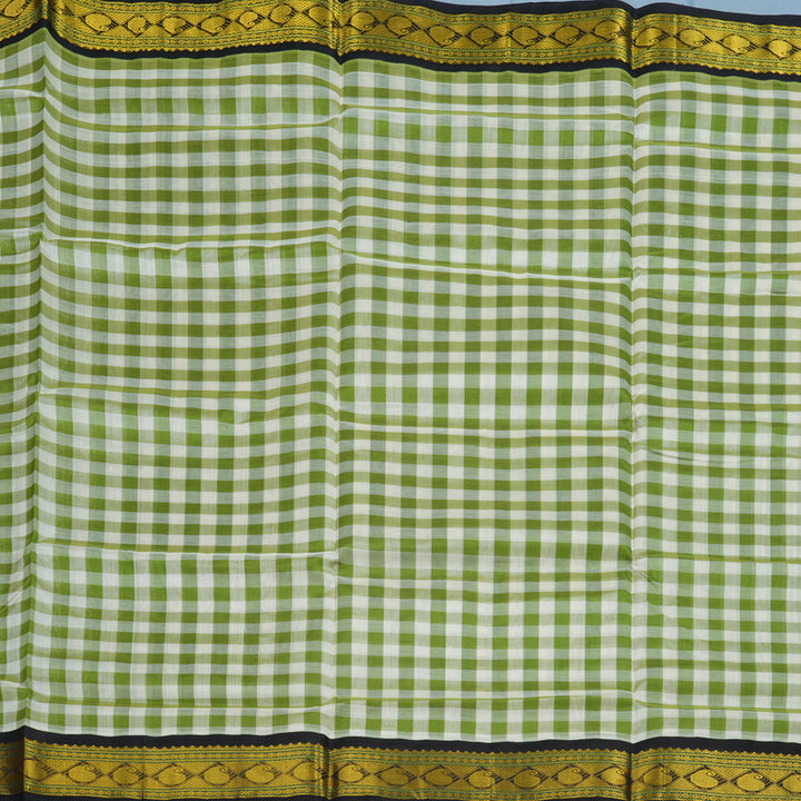Hayagrivas Green & Half-White Checks Pure Silk Cotton Saree KBE1875L7-3