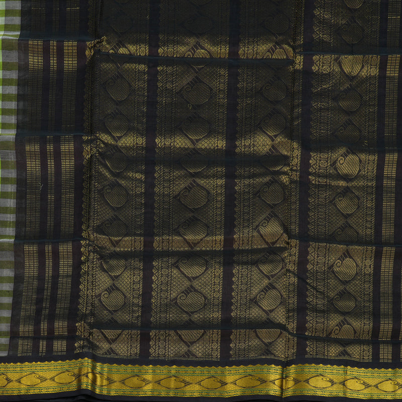 Hayagrivas Green & Half-White Checks Pure Silk Cotton Saree KBE1875L7-3