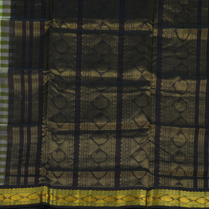 Hayagrivas Green & Half-White Checks Pure Silk Cotton Saree KBE1875L7-3