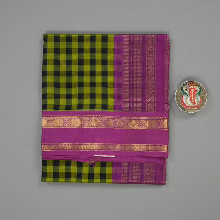 Hayagrivas Green & Black Checks Pure Silk Cotton Saree KBE1875L7-8