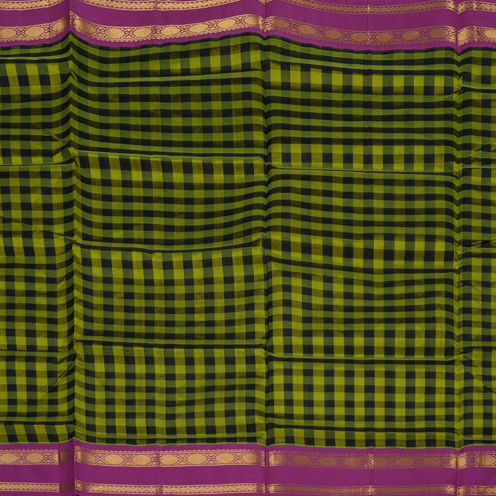 Hayagrivas Green & Black Checks Pure Silk Cotton Saree KBE1875L7-8