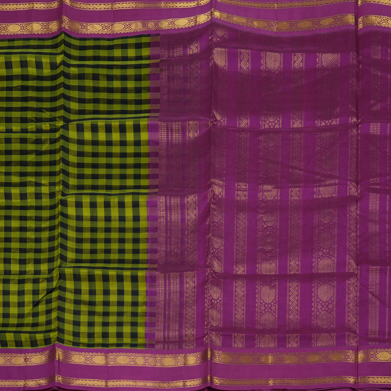 Hayagrivas Green & Black Checks Pure Silk Cotton Saree KBE1875L7-8