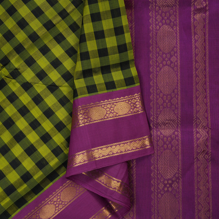 Hayagrivas Green & Black Checks Pure Silk Cotton Saree KBE1875L7-8