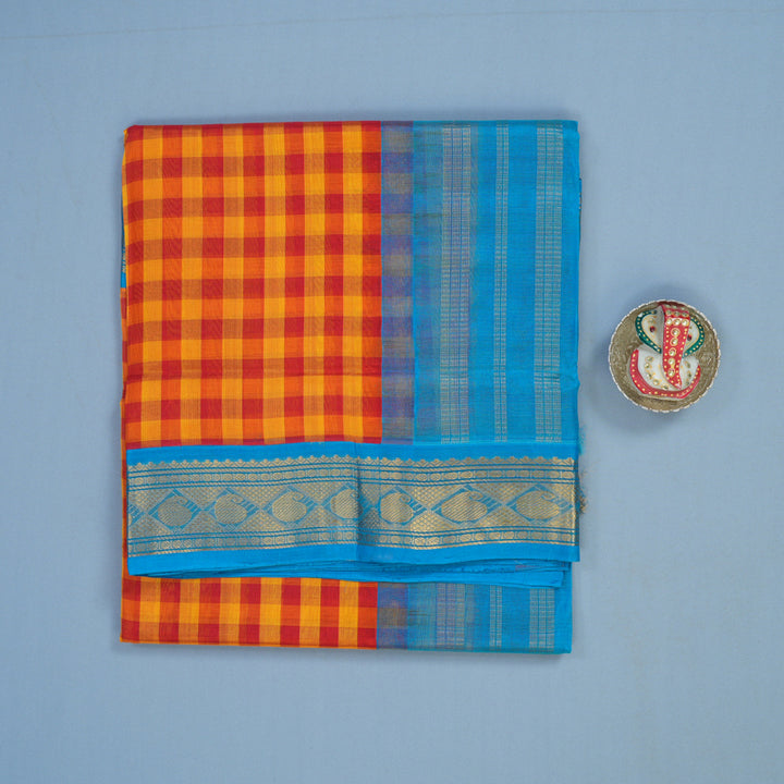 Hayagrivas Red & Orange Checks Pure Silk Cotton Saree KBE1875L7-9