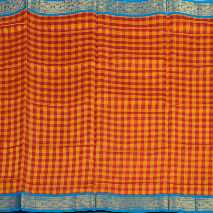 Hayagrivas Red & Orange Checks Pure Silk Cotton Saree KBE1875L7-9