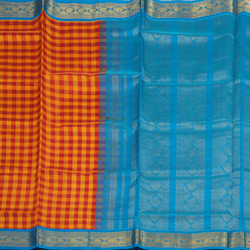 Hayagrivas Red & Orange Checks Pure Silk Cotton Saree KBE1875L7-9