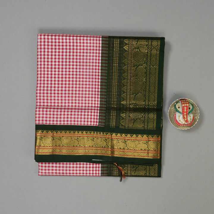 Hayagrivas Red & White Muted Checks Pure Silk Cotton Saree KBE1875L8-2