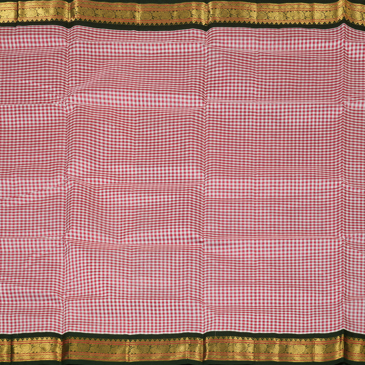 Hayagrivas Red & White Muted Checks Pure Silk Cotton Saree KBE1875L8-2