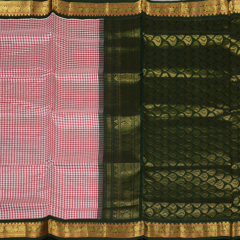 Hayagrivas Red & White Muted Checks Pure Silk Cotton Saree KBE1875L8-2