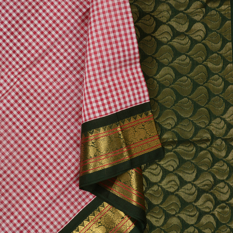 Hayagrivas Red & White Muted Checks Pure Silk Cotton Saree KBE1875L8-2