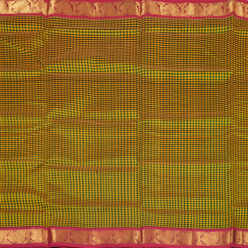 Hayagrivas Green & Yellow Muted Checks Pure Silk Cotton Saree KBE1875L8-7