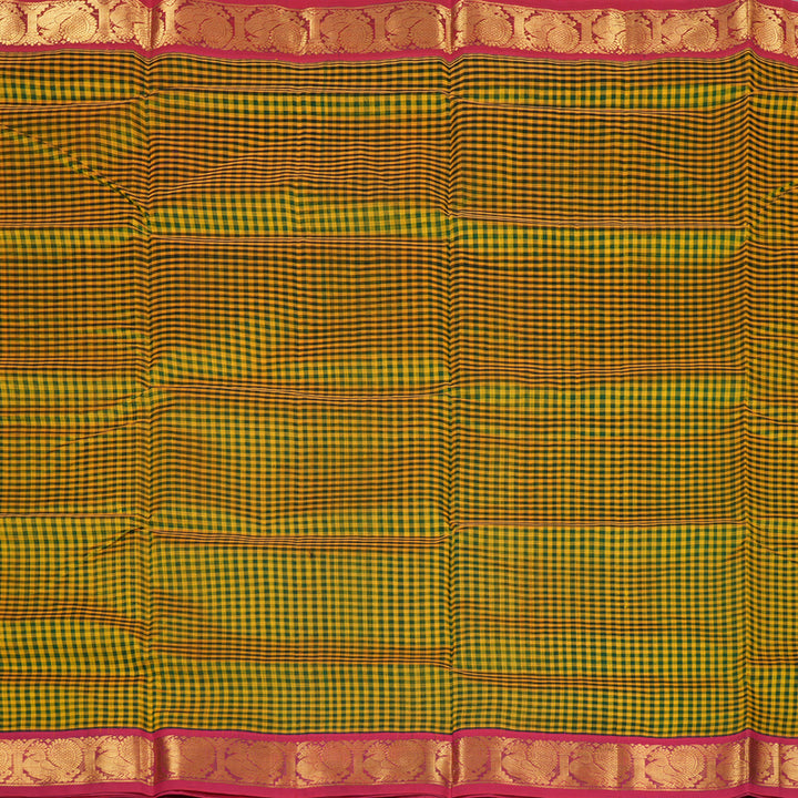 Hayagrivas Green & Yellow Muted Checks Pure Silk Cotton Saree KBE1875L8-7