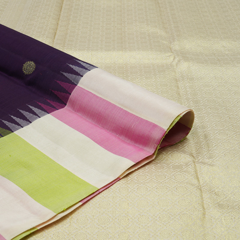 Hayagrivas Handloom Violet Kanjivaram Silk Saree with Multicolour Border KBE1879L2-2