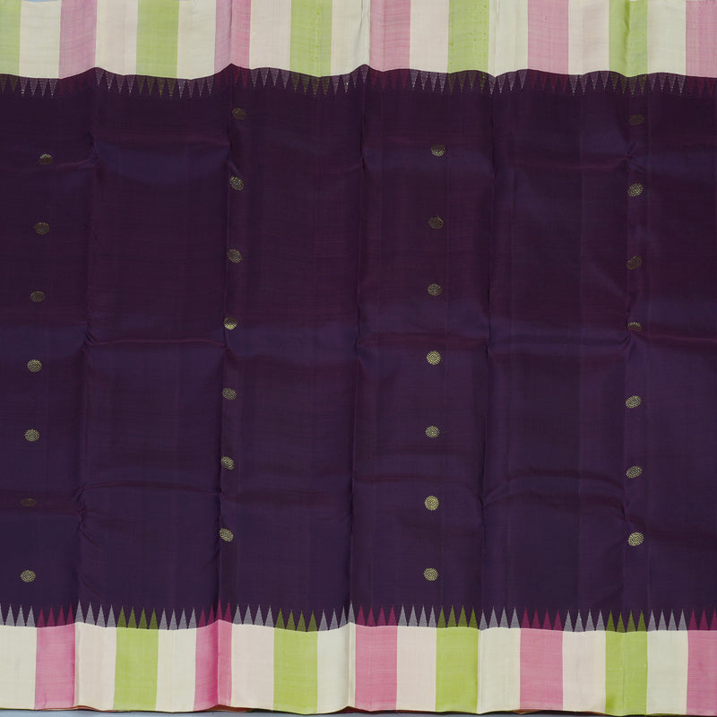 Hayagrivas Handloom Violet Kanjivaram Silk Saree with Multicolour Border KBE1879L2-2