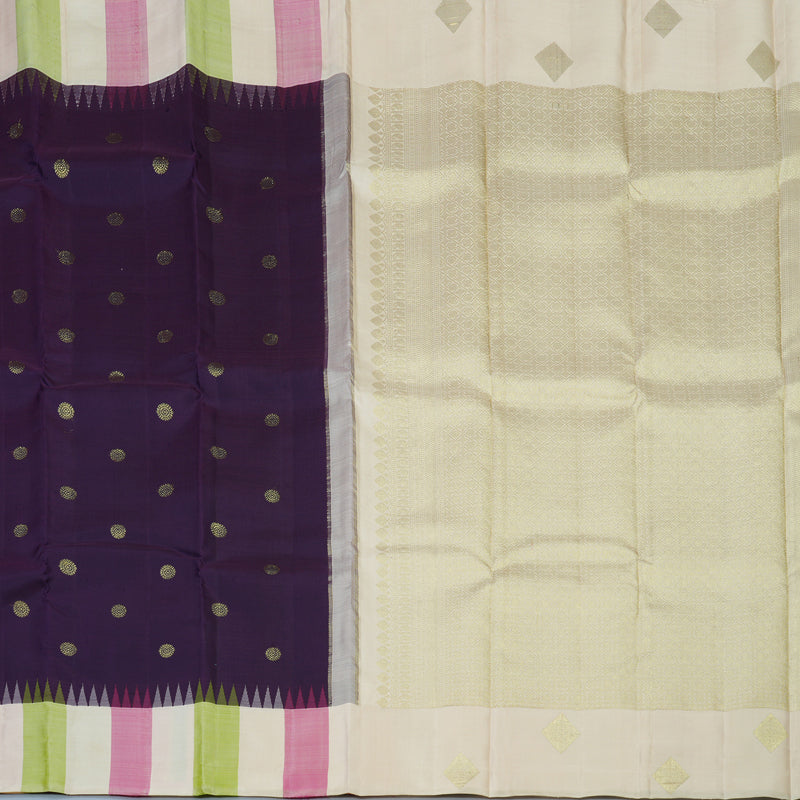 Hayagrivas Handloom Violet Kanjivaram Silk Saree with Multicolour Border KBE1879L2-2