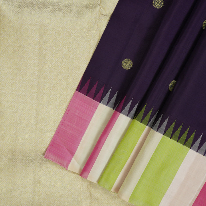 Hayagrivas Handloom Violet Kanjivaram Silk Saree with Multicolour Border KBE1879L2-2