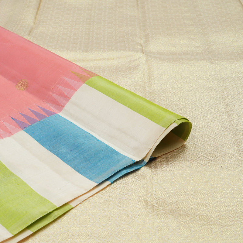 Hayagrivas Handloom Peach Pink Kanjivaram Silk Saree with Multicolour stripes Border KBE1879L2-3
