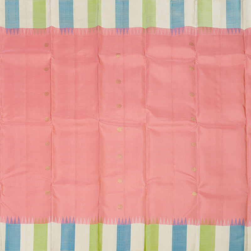 Hayagrivas Handloom Peach Pink Kanjivaram Silk Saree with Multicolour stripes Border KBE1879L2-3