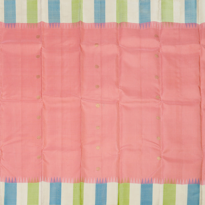 Hayagrivas Handloom Peach Pink Kanjivaram Silk Saree with Multicolour stripes Border KBE1879L2-3