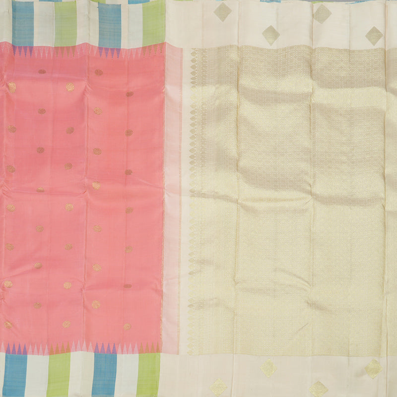 Hayagrivas Handloom Peach Pink Kanjivaram Silk Saree with Multicolour stripes Border KBE1879L2-3