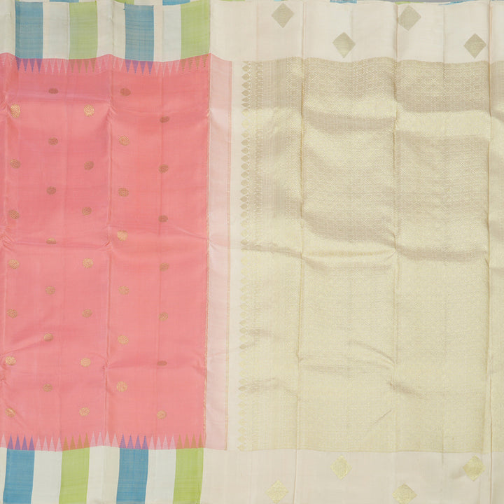 Hayagrivas Handloom Peach Pink Kanjivaram Silk Saree with Multicolour stripes Border KBE1879L2-3