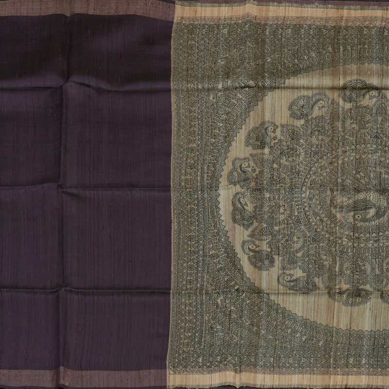 Hayagrivas Purple Pure Tussar Silk Saree KBE1881L1-10