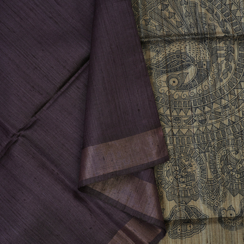 Hayagrivas Purple Pure Tussar Silk Saree KBE1881L1-10