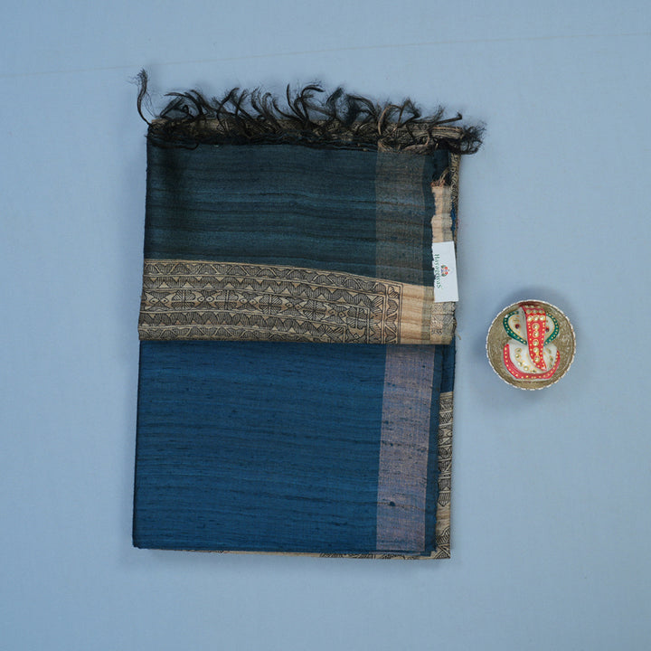 Hayagrivas Peacock Blue Pure Tussar Silk Saree KBE1881L1-3