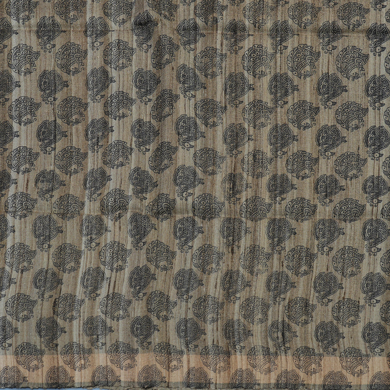 Hayagrivas Peacock Blue Pure Tussar Silk Saree KBE1881L1-3