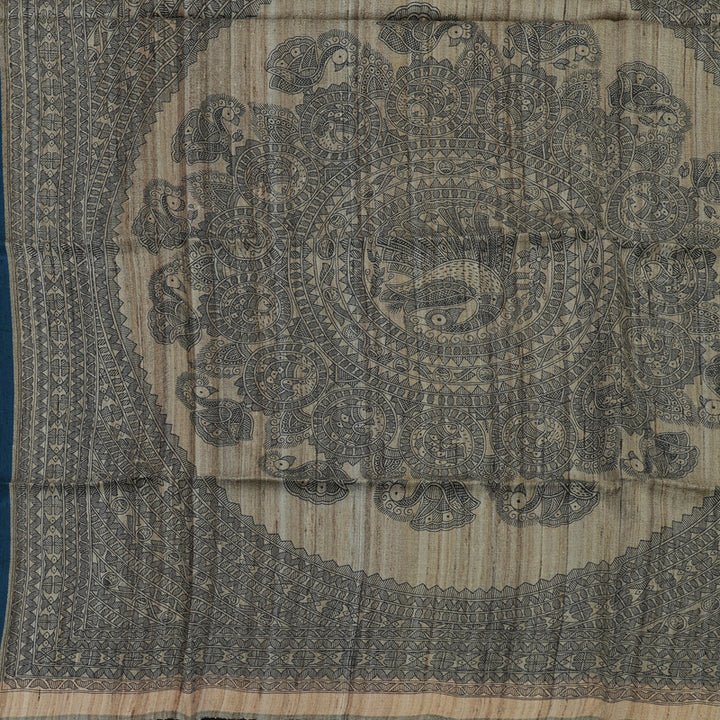 Hayagrivas Peacock Blue Pure Tussar Silk Saree KBE1881L1-3