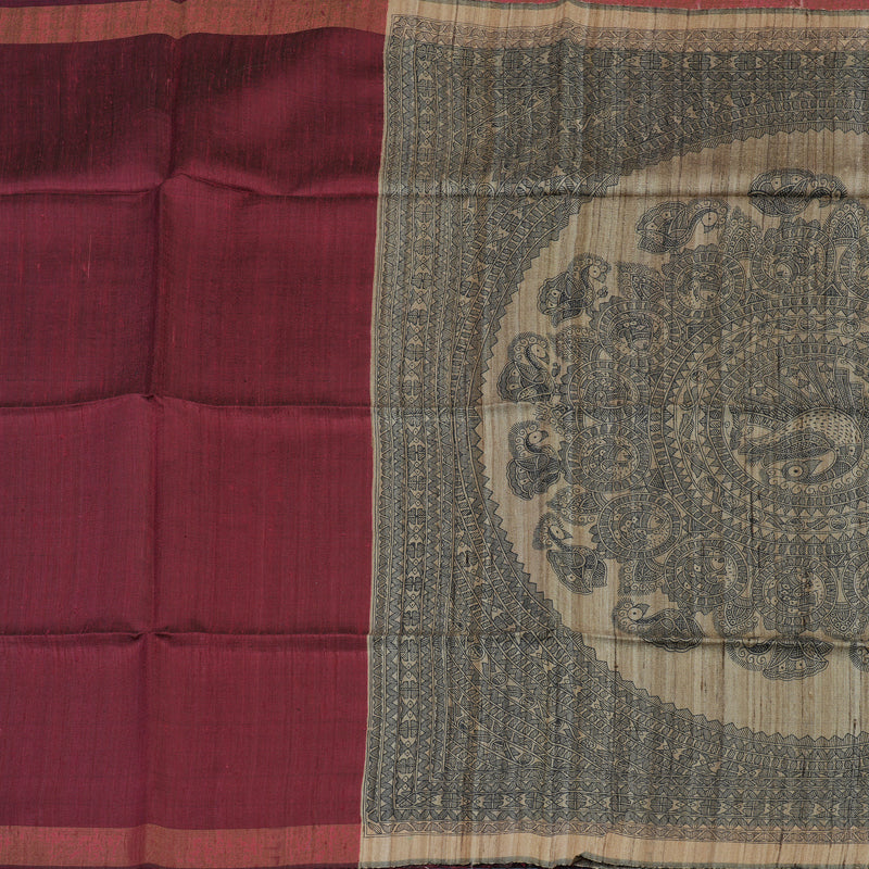 Hayagrivas Wine Magenta Pure Tussar Silk Saree KBE1881L1-6