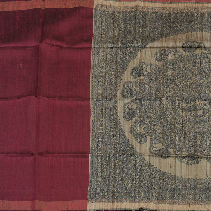 Hayagrivas Wine Magenta Pure Tussar Silk Saree KBE1881L1-6