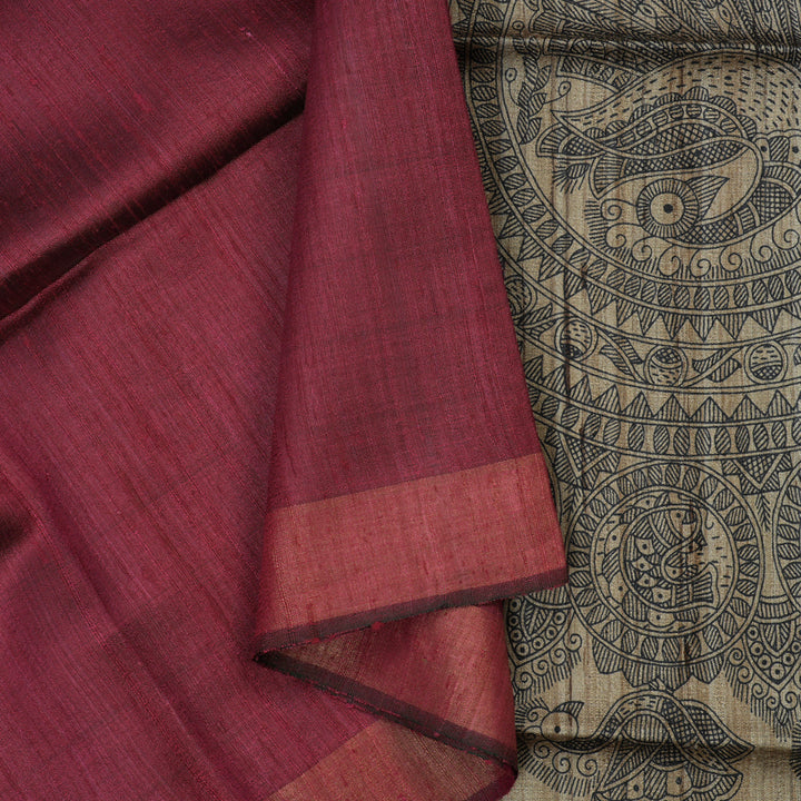 Hayagrivas Wine Magenta Pure Tussar Silk Saree KBE1881L1-6
