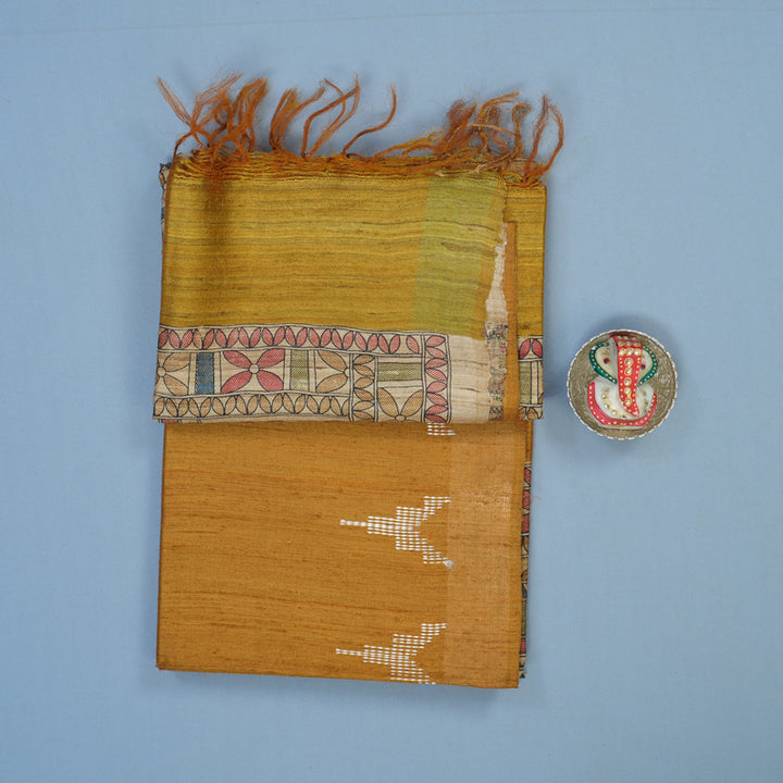 Hayagrivas Mustard Pure Tussar Silk Saree KBE1881L2-1