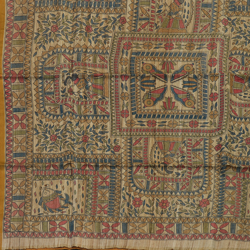 Hayagrivas Mustard Pure Tussar Silk Saree KBE1881L2-1